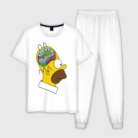 Мужская пижама хлопок с принтом Мозг Гомера в Санкт-Петербурге, 100% хлопок | брюки и футболка прямого кроя, без карманов, на брюках мягкая резинка на поясе и по низу штанин
 | гомер