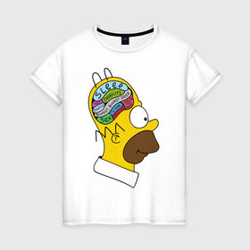 Женская футболка хлопок с принтом Мозг Гомера в Санкт-Петербурге, 100% хлопок | прямой крой, круглый вырез горловины, длина до линии бедер, слегка спущенное плечо | гомер