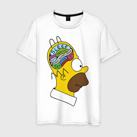 Мужская футболка хлопок с принтом Мозг Гомера в Санкт-Петербурге, 100% хлопок | прямой крой, круглый вырез горловины, длина до линии бедер, слегка спущенное плечо. | гомер