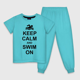Детская пижама хлопок с принтом Keep calm and swim on. в Санкт-Петербурге, 100% хлопок |  брюки и футболка прямого кроя, без карманов, на брюках мягкая резинка на поясе и по низу штанин
 | keep calm | keep calm and swim on | плавание | пловец