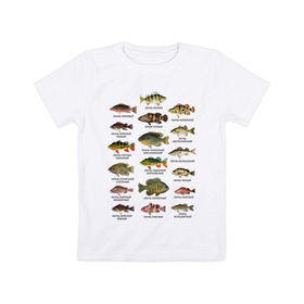 Детская футболка хлопок с принтом Окуни. в Санкт-Петербурге, 100% хлопок | круглый вырез горловины, полуприлегающий силуэт, длина до линии бедер | для рыбака | окуни | окунь | подарок рыбаку | рыбаку | рыбалка