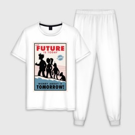 Мужская пижама хлопок с принтом Futurama poster в Санкт-Петербурге, 100% хлопок | брюки и футболка прямого кроя, без карманов, на брюках мягкая резинка на поясе и по низу штанин
 | futurama | future is today | бендер | лила | постер футурамы | фрай | футурама