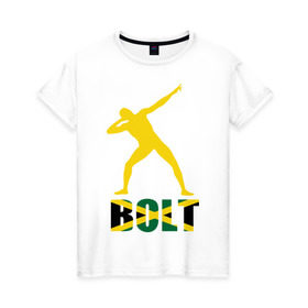 Женская футболка хлопок с принтом Усейн Болт в Санкт-Петербурге, 100% хлопок | прямой крой, круглый вырез горловины, длина до линии бедер, слегка спущенное плечо | бегун | легкая атлетика | легкоатлет | спорт | спортсмен