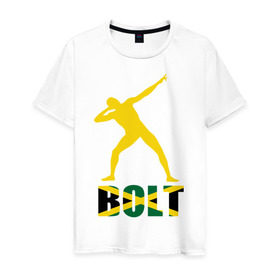 Мужская футболка хлопок с принтом Усейн Болт в Санкт-Петербурге, 100% хлопок | прямой крой, круглый вырез горловины, длина до линии бедер, слегка спущенное плечо. | бегун | легкая атлетика | легкоатлет | спорт | спортсмен