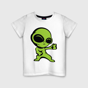 Детская футболка хлопок с принтом Пришелец в Санкт-Петербурге, 100% хлопок | круглый вырез горловины, полуприлегающий силуэт, длина до линии бедер | зеленый человечек | инопланетянин