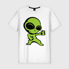 Мужская футболка премиум с принтом Пришелец в Санкт-Петербурге, 92% хлопок, 8% лайкра | приталенный силуэт, круглый вырез ворота, длина до линии бедра, короткий рукав | зеленый человечек | инопланетянин