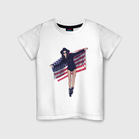 Детская футболка хлопок с принтом American girl в Санкт-Петербурге, 100% хлопок | круглый вырез горловины, полуприлегающий силуэт, длина до линии бедер | Тематика изображения на принте: swag | usa | америка | американский флаг | девушка | сша