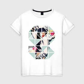 Женская футболка хлопок с принтом Geometric photo в Санкт-Петербурге, 100% хлопок | прямой крой, круглый вырез горловины, длина до линии бедер, слегка спущенное плечо | geometric | геометрик | девушка в геометрий | девушка с цветами