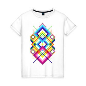Женская футболка хлопок с принтом Geometric drawing в Санкт-Петербурге, 100% хлопок | прямой крой, круглый вырез горловины, длина до линии бедер, слегка спущенное плечо | 