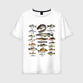 Женская футболка хлопок Oversize с принтом Популярные виды рыб в Санкт-Петербурге, 100% хлопок | свободный крой, круглый ворот, спущенный рукав, длина до линии бедер
 | Тематика изображения на принте: рыба | рыбалка | рыбачить | туризм | туристические | туристу | улов