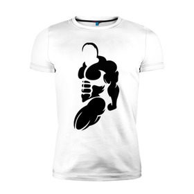 Мужская футболка премиум с принтом Бодибилдер (Культурист). в Санкт-Петербурге, 92% хлопок, 8% лайкра | приталенный силуэт, круглый вырез ворота, длина до линии бедра, короткий рукав | bodybuilding | power | sport | мощь | мускулы | мышцы | сила | спорт