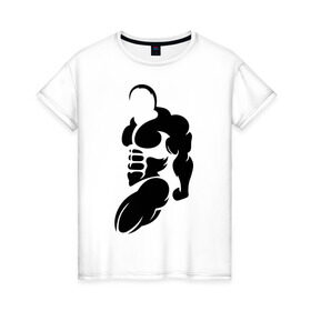 Женская футболка хлопок с принтом Бодибилдер (Культурист). в Санкт-Петербурге, 100% хлопок | прямой крой, круглый вырез горловины, длина до линии бедер, слегка спущенное плечо | bodybuilding | power | sport | мощь | мускулы | мышцы | сила | спорт