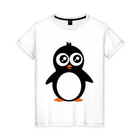 Женская футболка хлопок с принтом Милый пингвин. в Санкт-Петербурге, 100% хлопок | прямой крой, круглый вырез горловины, длина до линии бедер, слегка спущенное плечо | животные | милые создания | пингвинчик