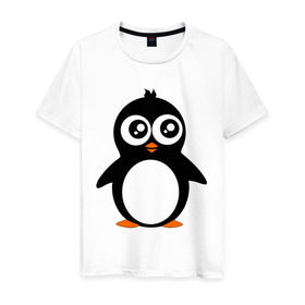 Мужская футболка хлопок с принтом Милый пингвин. в Санкт-Петербурге, 100% хлопок | прямой крой, круглый вырез горловины, длина до линии бедер, слегка спущенное плечо. | животные | милые создания | пингвинчик