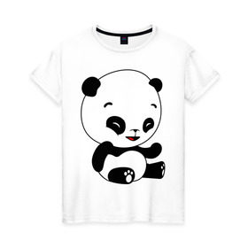 Женская футболка хлопок с принтом Панда смеётся в Санкт-Петербурге, 100% хлопок | прямой крой, круглый вырез горловины, длина до линии бедер, слегка спущенное плечо | panda | животные | милые создания