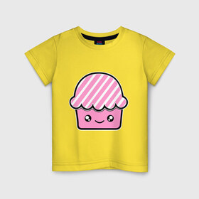 Детская футболка хлопок с принтом Кексик в Санкт-Петербурге, 100% хлопок | круглый вырез горловины, полуприлегающий силуэт, длина до линии бедер | Тематика изображения на принте: вкусное | еда | кекс | пирожное