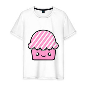 Мужская футболка хлопок с принтом Кексик в Санкт-Петербурге, 100% хлопок | прямой крой, круглый вырез горловины, длина до линии бедер, слегка спущенное плечо. | вкусное | еда | кекс | пирожное