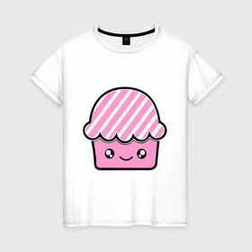 Женская футболка хлопок с принтом Кексик в Санкт-Петербурге, 100% хлопок | прямой крой, круглый вырез горловины, длина до линии бедер, слегка спущенное плечо | вкусное | еда | кекс | пирожное