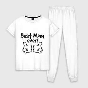 Женская пижама хлопок с принтом Best Mom ever! (самая лучшая мама) в Санкт-Петербурге, 100% хлопок | брюки и футболка прямого кроя, без карманов, на брюках мягкая резинка на поясе и по низу штанин | бест мам | мама | подарки родным | подарок маме