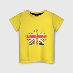 Детская футболка хлопок с принтом Корона, флаг Британии в Санкт-Петербурге, 100% хлопок | круглый вырез горловины, полуприлегающий силуэт, длина до линии бедер | Тематика изображения на принте: dtg | england | англия | британия | британский флаг | великобритания | прикольные картинки
