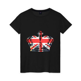Женская футболка хлопок с принтом Корона, флаг Британии в Санкт-Петербурге, 100% хлопок | прямой крой, круглый вырез горловины, длина до линии бедер, слегка спущенное плечо | dtg | england | англия | британия | британский флаг | великобритания | прикольные картинки
