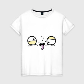 Женская футболка хлопок с принтом Усталые глаза в Санкт-Петербурге, 100% хлопок | прямой крой, круглый вырез горловины, длина до линии бедер, слегка спущенное плечо | лицо | личико | позитив | рожица | смайлы | чудик | язык