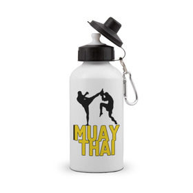 Бутылка спортивная с принтом Муай тай (Muay Thai). в Санкт-Петербурге, металл | емкость — 500 мл, в комплекте две пластиковые крышки и карабин для крепления | бойцы | бокс | боксеры | спортивные | тайский бокс