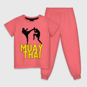 Детская пижама хлопок с принтом Муай тай (Muay Thai). в Санкт-Петербурге, 100% хлопок |  брюки и футболка прямого кроя, без карманов, на брюках мягкая резинка на поясе и по низу штанин
 | бойцы | бокс | боксеры | спортивные | тайский бокс