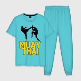Мужская пижама хлопок с принтом Муай тай (Muay Thai). в Санкт-Петербурге, 100% хлопок | брюки и футболка прямого кроя, без карманов, на брюках мягкая резинка на поясе и по низу штанин
 | бойцы | бокс | боксеры | спортивные | тайский бокс