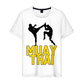 Мужская футболка хлопок с принтом Муай тай (Muay Thai). в Санкт-Петербурге, 100% хлопок | прямой крой, круглый вырез горловины, длина до линии бедер, слегка спущенное плечо. | бойцы | бокс | боксеры | спортивные | тайский бокс