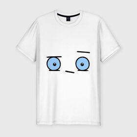 Мужская футболка премиум с принтом Бодрый смайл в Санкт-Петербурге, 92% хлопок, 8% лайкра | приталенный силуэт, круглый вырез ворота, длина до линии бедра, короткий рукав | глаза | глазастик | настроение | позитив | рожица | смайлы | чудик