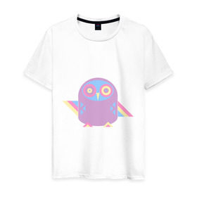 Мужская футболка хлопок с принтом Цветная сова в Санкт-Петербурге, 100% хлопок | прямой крой, круглый вырез горловины, длина до линии бедер, слегка спущенное плечо. | животное | птица | совушка