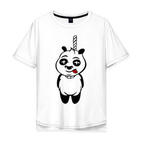 Мужская футболка хлопок Oversize с принтом Панда повесилась. в Санкт-Петербурге, 100% хлопок | свободный крой, круглый ворот, “спинка” длиннее передней части | панда