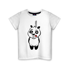 Детская футболка хлопок с принтом Панда повесилась. в Санкт-Петербурге, 100% хлопок | круглый вырез горловины, полуприлегающий силуэт, длина до линии бедер | панда