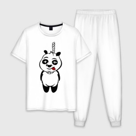 Мужская пижама хлопок с принтом Панда повесилась. в Санкт-Петербурге, 100% хлопок | брюки и футболка прямого кроя, без карманов, на брюках мягкая резинка на поясе и по низу штанин
 | панда