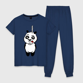 Женская пижама хлопок с принтом Панда повесилась в Санкт-Петербурге, 100% хлопок | брюки и футболка прямого кроя, без карманов, на брюках мягкая резинка на поясе и по низу штанин | панда