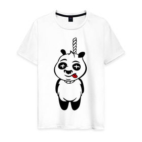 Мужская футболка хлопок с принтом Панда повесилась. в Санкт-Петербурге, 100% хлопок | прямой крой, круглый вырез горловины, длина до линии бедер, слегка спущенное плечо. | панда