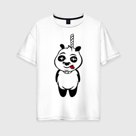 Женская футболка хлопок Oversize с принтом Панда повесилась в Санкт-Петербурге, 100% хлопок | свободный крой, круглый ворот, спущенный рукав, длина до линии бедер
 | панда