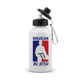 Бутылка спортивная с принтом Джиу-джитсу (Jiu jitsu) в Санкт-Петербурге, металл | емкость — 500 мл, в комплекте две пластиковые крышки и карабин для крепления | brazilian | бой | джиу джитсу | карате | черный пояс