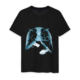 Мужская футболка хлопок с принтом Рентген ребра в Санкт-Петербурге, 100% хлопок | прямой крой, круглый вырез горловины, длина до линии бедер, слегка спущенное плечо. | dtg | гранаты | оружие | пистолет | ребра | ренген | ренгеновский снимок