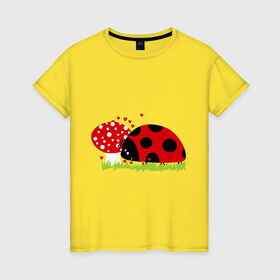 Женская футболка хлопок с принтом Влюбленная божья коровка в Санкт-Петербурге, 100% хлопок | прямой крой, круглый вырез горловины, длина до линии бедер, слегка спущенное плечо | букашка | жук | жучок | насекомые