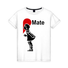 Женская футболка хлопок с принтом Soul Mate (родная душа). в Санкт-Петербурге, 100% хлопок | прямой крой, круглый вырез горловины, длина до линии бедер, слегка спущенное плечо | для влюбленных | для двоих | любовь | парные | половинка | сердечко | сердце