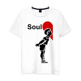 Мужская футболка хлопок с принтом Soul Mate (родная душа). в Санкт-Петербурге, 100% хлопок | прямой крой, круглый вырез горловины, длина до линии бедер, слегка спущенное плечо. | для влюбленных | для двоих | любовь | парные | половинка | сердечко | сердце