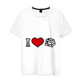 Мужская футболка хлопок с принтом Люблю книги в Санкт-Петербурге, 100% хлопок | прямой крой, круглый вырез горловины, длина до линии бедер, слегка спущенное плечо. | книги | люблю книги | сердечко | сердце | я люблю книги