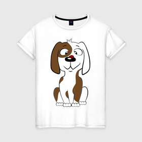 Женская футболка хлопок с принтом Забавный щенок в Санкт-Петербурге, 100% хлопок | прямой крой, круглый вырез горловины, длина до линии бедер, слегка спущенное плечо | домашние животные | животные | собака | собачка | щенок
