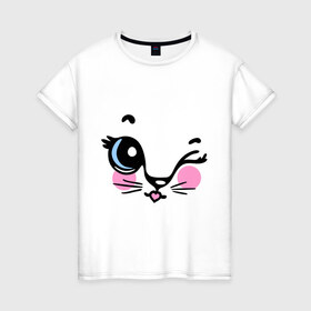 Женская футболка хлопок с принтом Котейка подмигивает в Санкт-Петербурге, 100% хлопок | прямой крой, круглый вырез горловины, длина до линии бедер, слегка спущенное плечо | девушкам | для девушек | котик | кошечка | кошка | милые создания