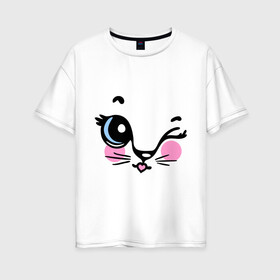 Женская футболка хлопок Oversize с принтом Котейка подмигивает в Санкт-Петербурге, 100% хлопок | свободный крой, круглый ворот, спущенный рукав, длина до линии бедер
 | девушкам | для девушек | котик | кошечка | кошка | милые создания
