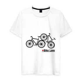 Мужская футболка хлопок с принтом Bike Love в Санкт-Петербурге, 100% хлопок | прямой крой, круглый вырез горловины, длина до линии бедер, слегка спущенное плечо. | Тематика изображения на принте: bike love | байкерам | велосипеды | для байкеров | для мотоциклистов | мотоциклистам