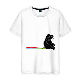 Мужская футболка хлопок с принтом Слон и радуга в Санкт-Петербурге, 100% хлопок | прямой крой, круглый вырез горловины, длина до линии бедер, слегка спущенное плечо. | Тематика изображения на принте: слон