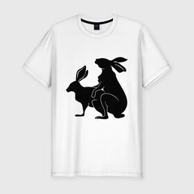 Мужская футболка премиум с принтом Зайцы в Санкт-Петербурге, 92% хлопок, 8% лайкра | приталенный силуэт, круглый вырез ворота, длина до линии бедра, короткий рукав | животные | зайцы | зайцы спариваются | спаривание